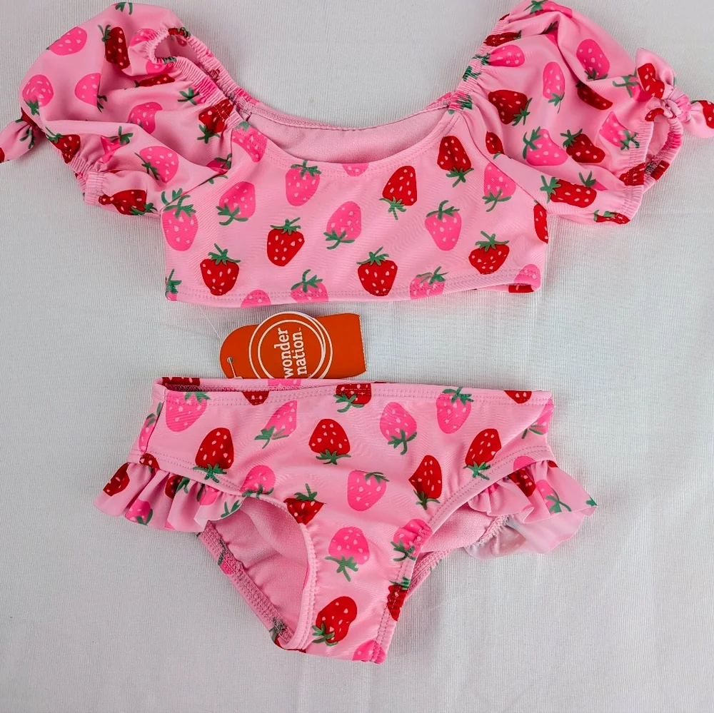 Wonder Nation Pink‎ Strawberry Print Swimsuit